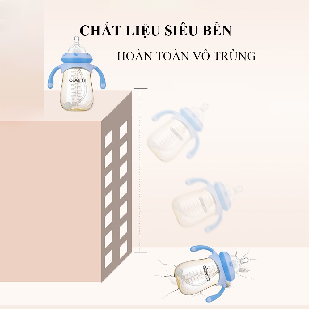 Bình sữa Oberni, bình sữa 240ml/300ml cổ rộng có tay cầm tiện lợi an toàn cho bé