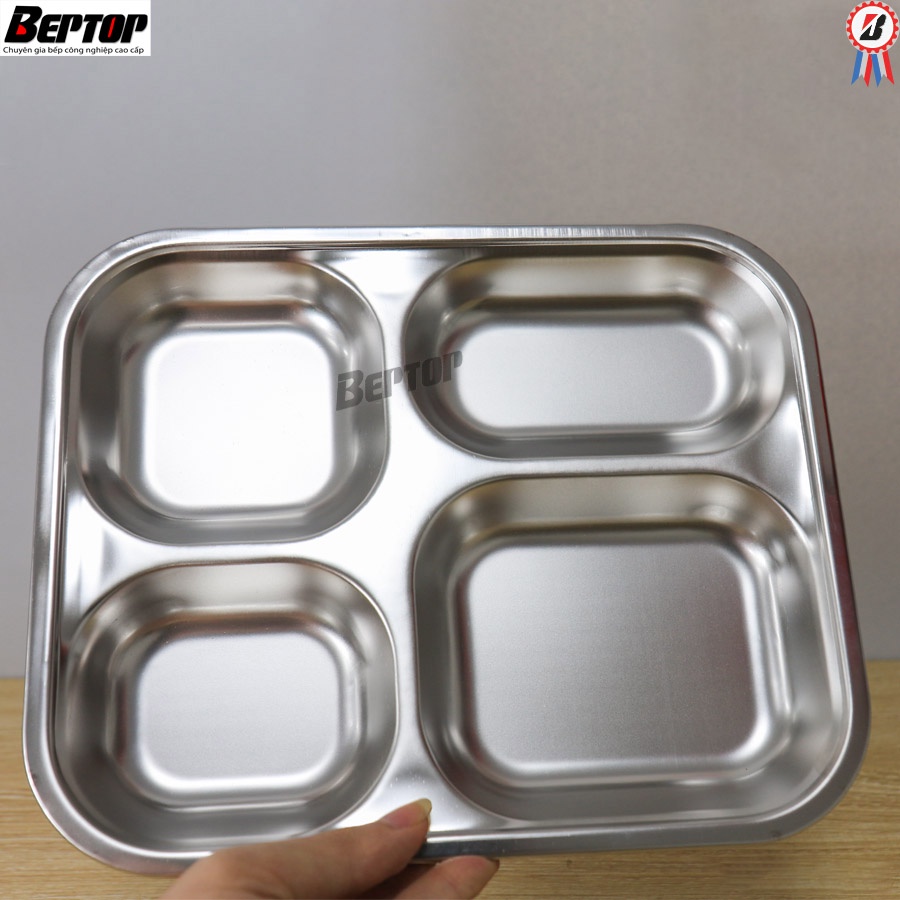 Khay cơm học sinh, Khay cơm inox 4 ngăn giá rẻ