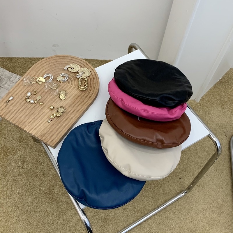 Mũ nồi da màu trơn phong cách retro thời trang Hàn quốc