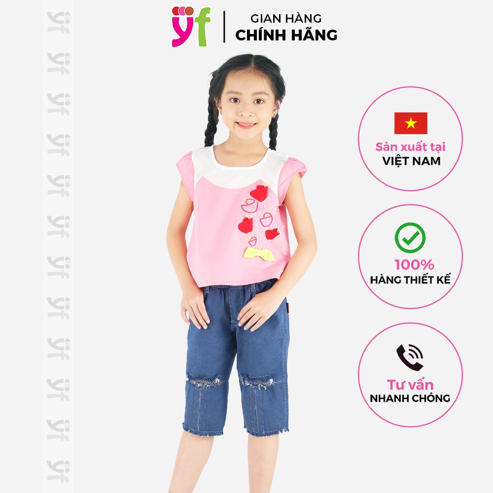 Quần jeans bé gái YF phối lưới sành điệu, cho bé từ 15-39 kg, vải co giãn AQX031-0