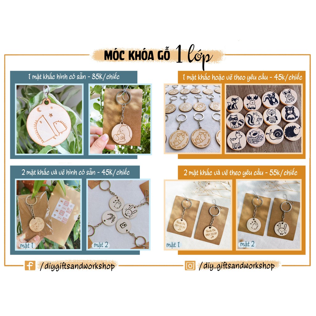 MÓC KHÓA GỖ KHẮC THEO YÊU CẦU DIY GIFTS