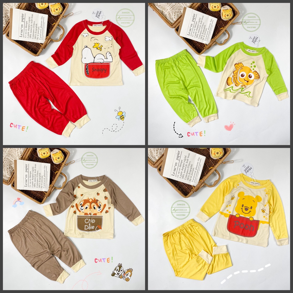 Bộ Dài Tay THUN LẠNH MINKY MOM In Nhân Vật Hoạt Hình Cho Bé TD-IN53