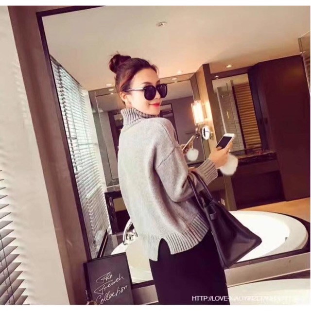 Áo len cổ lọ xẻ tà (KÈM VIDEO THẬT)