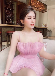 Set áo dập ly 2 dây xoè váy phi mango lọ lem
