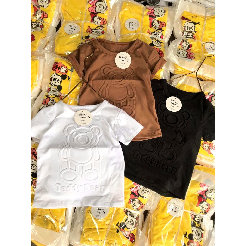 Áo Phông Cotton Thun Tay Lỡ Cho Bé Trai Bé Gái Gấu Teddy, Quần Áo Trẻ Em Minky mom 1 2 3 4 Tuổi Binhphuong.Store M18
