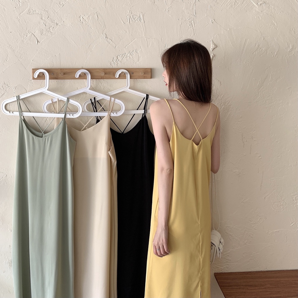 Đầm Maxi Hai Dây Dáng Rộng Màu Sắc Trơn Phong Cách Hàn Quốc Thời Trang Mùa Hè