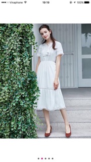 Đầm xoè midi phối ren Cati