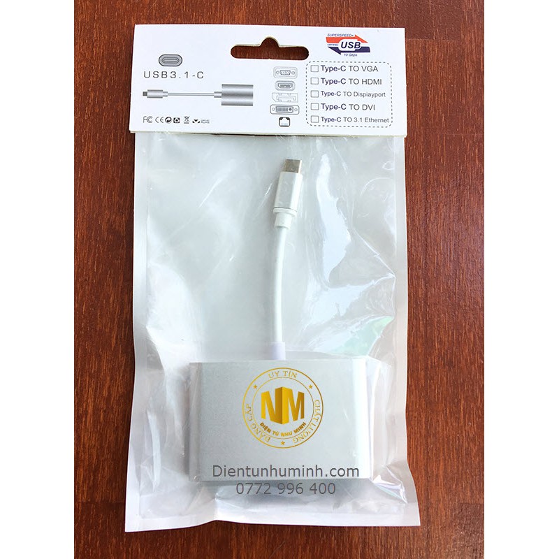 Cáp chuyển đổi ( USB 3.1 C ) USB type C to VGA + USB + USB type C Cao Cấp