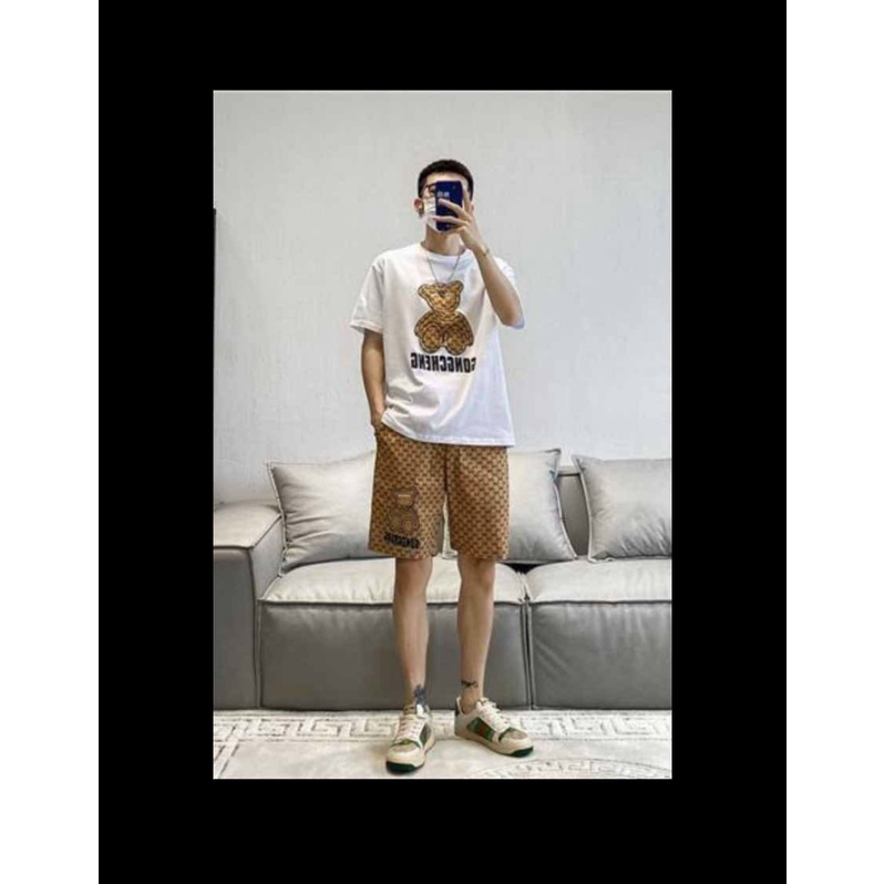 Bộ Thun Lạnh Nam In Gấu Chất Cotton Mềm Mát Form Rộng Mặc Nhà Đi Chơi Thoải Mái [NEW UNISEX]