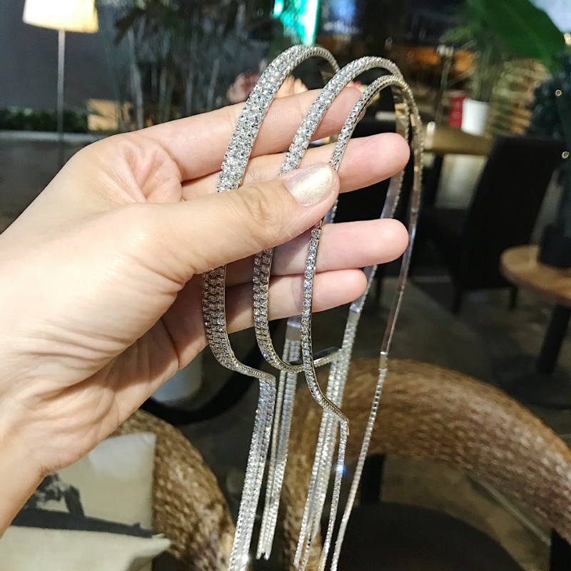 Băng Đô Đính Đá Co Giãn Tốt Phối Tua Rua Lưng Độc Đáo Thời Trang