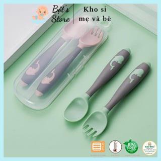 Thìa dĩa tập xúc cho bé tay câm có thể uốn cong 360 đọ hình cá heo dễ thương.