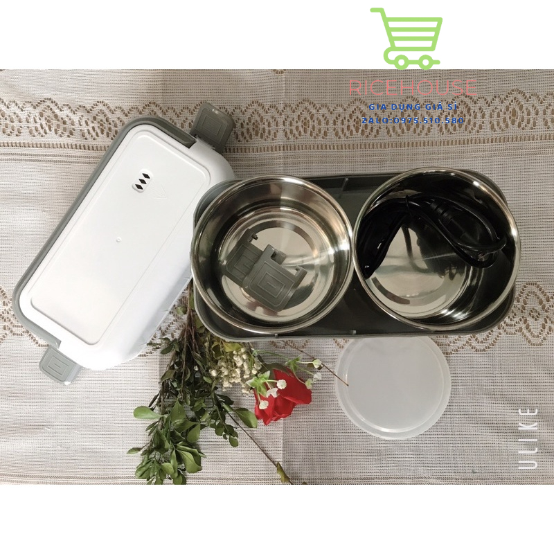 Hộp Ủ Cơm 2 tầng 4 Ngăn Cắm Điện, Hộp Hâm Nóng Nhanh