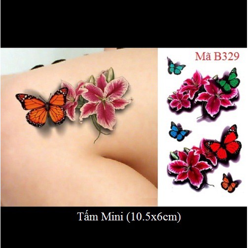 Xăm dán tattoo bướm hoa B329