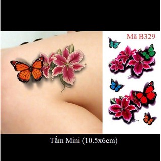 Xăm dán tattoo bướm hoa B329