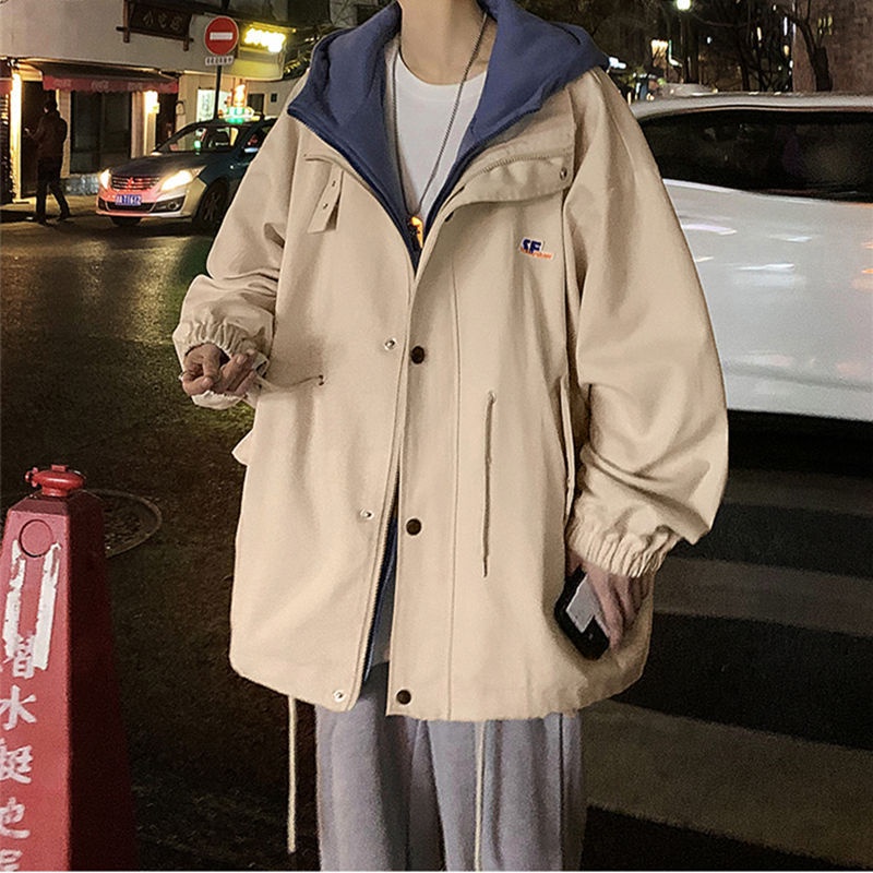 Hàng Có Sẵn Áo Khoác Giả Hai Lớp Có Mũ Trùm Dáng Rộng Phong Cách Hip Hop Mùa Thu Cho Nam