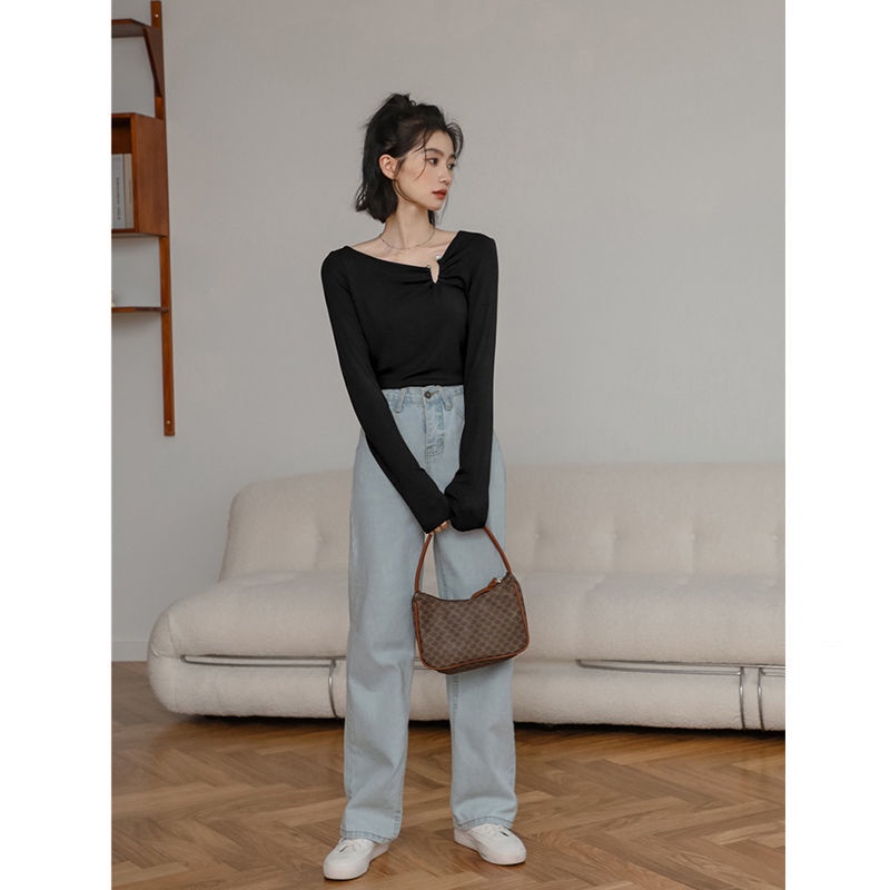 Áo thun nữ tay dài màu trơn thiết kế độc đáo