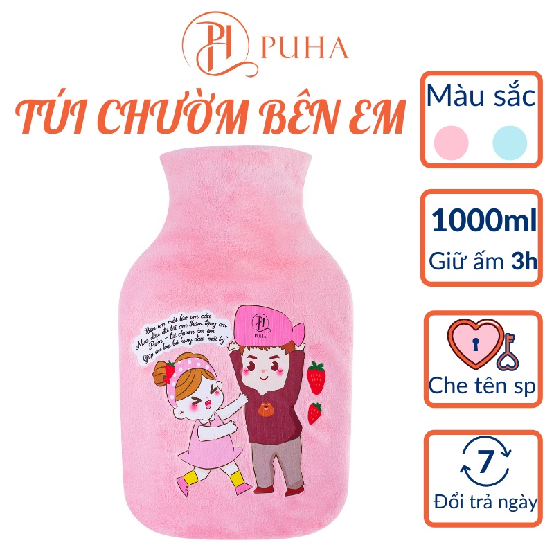 Túi chườm nóng bụng kinh PUHA 1000ml phiên bản BÊN EM hộp quà tặng bạn gái