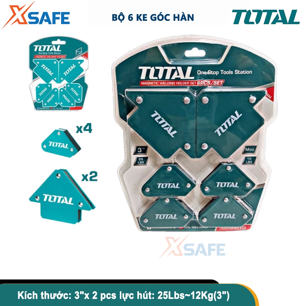 Bộ 6 ke góc nam châm TOTAL TAMWH6002 hợp kim siêu bền cứng và nam châm vĩnh cữu. Kích thước:3"x2 pcs, 4 pcs ke góc mini