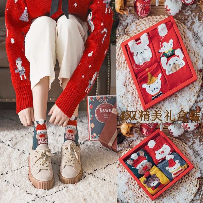 combo hộp 4 đôi tất nữ cao cổ đáng yêu