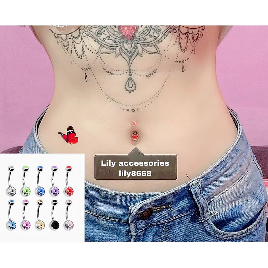 BELLY RING khuyên titan rốn kim nhiều màu không gỉ không đen không dị ứng