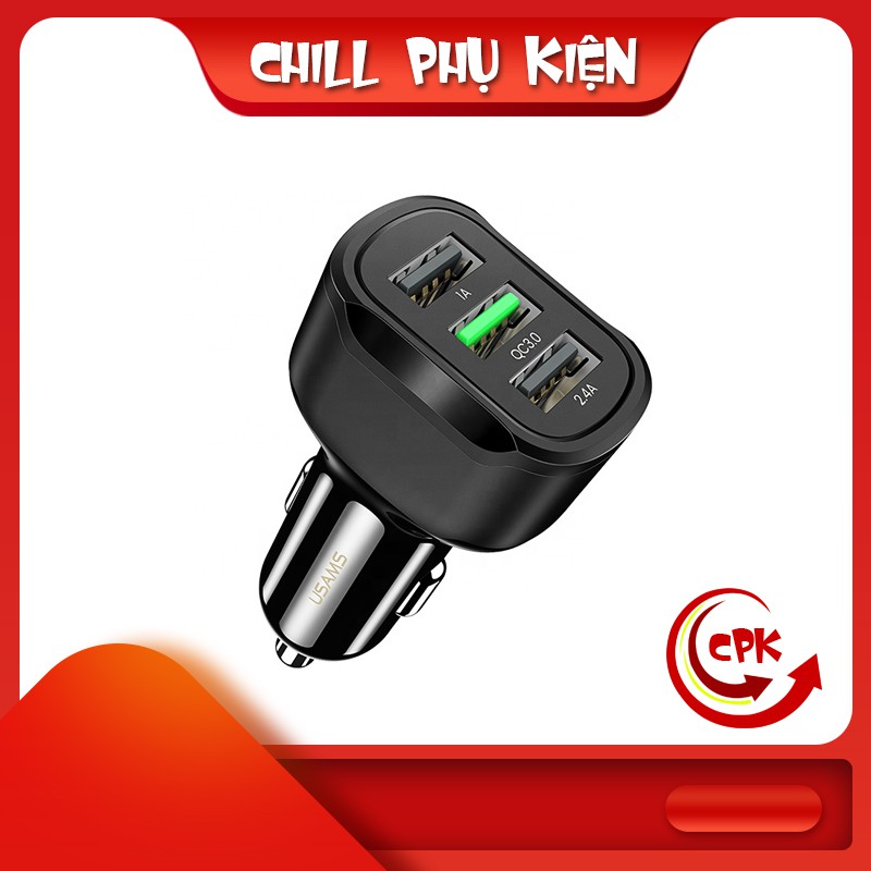 Củ sạc nhanh ôtô Usams 3 cổng USB CC100 công suất lớn 18W - Ba đầu ra, sạc 3 thiết bị cùng một lúc - Tẩu sạc Cốc Sạc