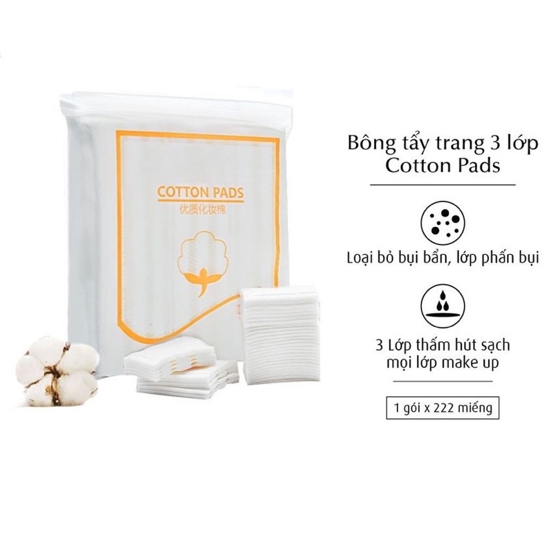 Bông tẩy trang 222 miếng 3 chất liệu 100% cotton sợi bông tự nhiên mềm mịn thấm hút tốt an toàn cho da - Tee &amp; Mee