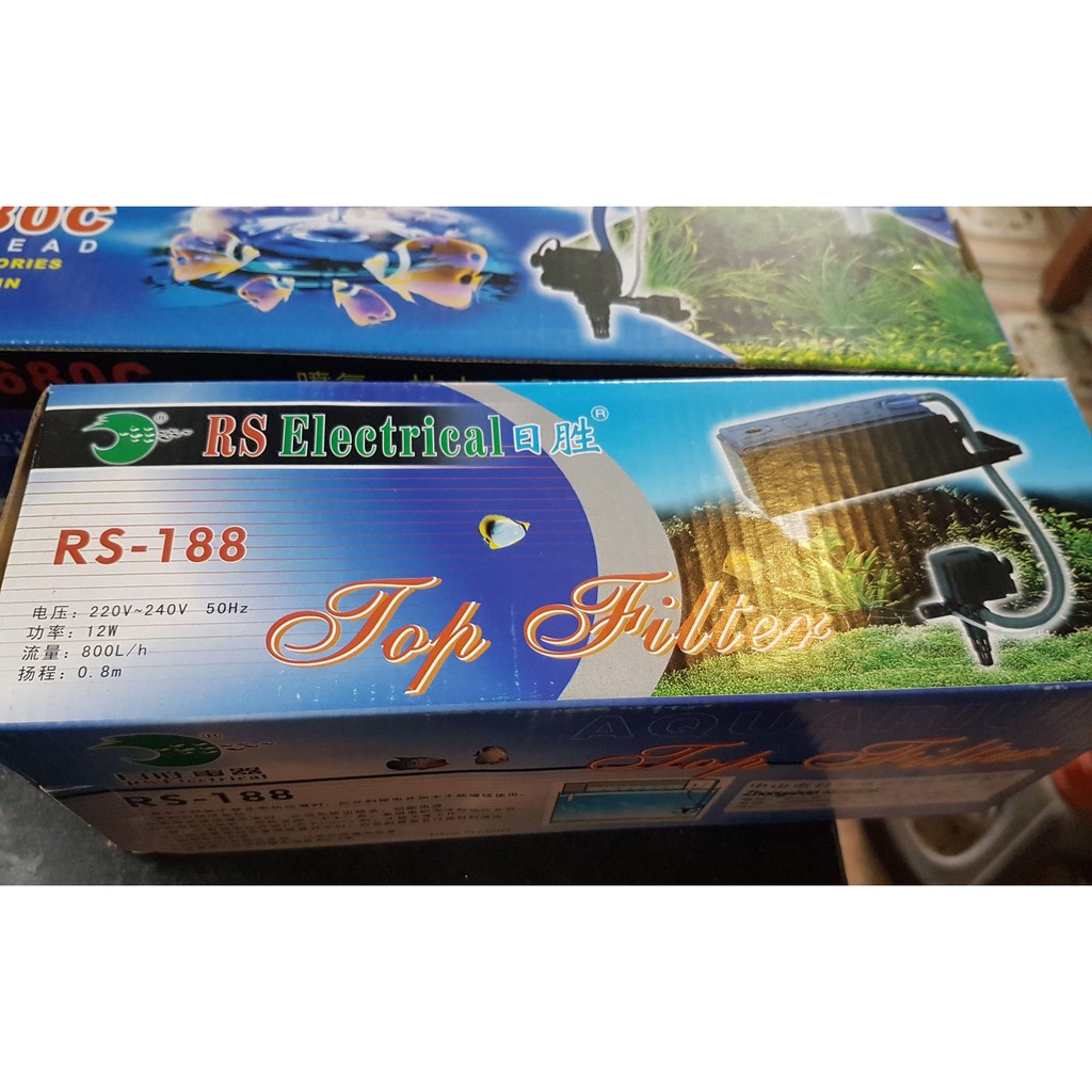 Lọc nước bể cá - máy lọc nước bể cá, lọc máng RS-188/288A đa năng: bơm + lọc nước + thổi khí tạo oxy + tạo luồng