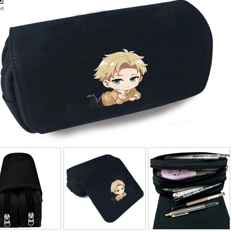 Hộp bút vải canvas khóa trắng in hình SPY x Family ver nằm anime chibi đi học đựng đồ dùng học tập