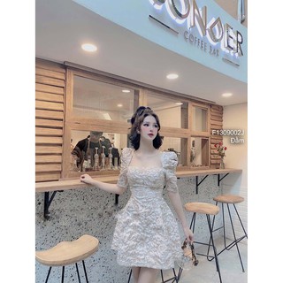 Đầm xốp dáng xòe cổ vuông tay phồng!