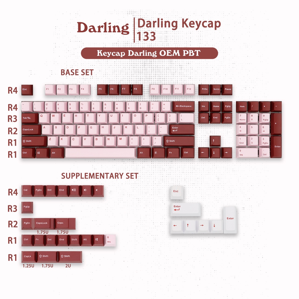 PBT keycaps Darling OEM Cấu hình 133 Phím ANSI Layout Keycap cho Bàn phím cơ chơi game Cherry MX Switch (Darling)