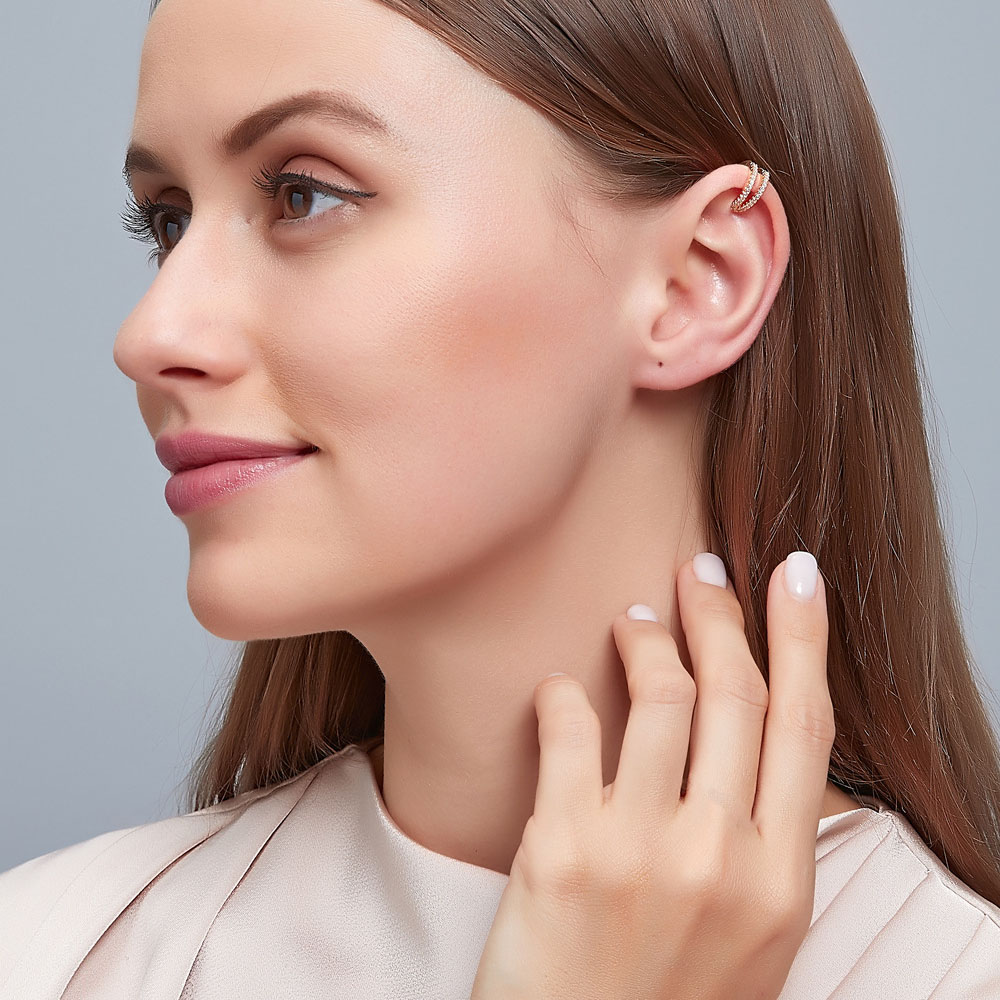 Khuyên kẹp vành tai hình chữ c đính đá xinh xắn cho nữ