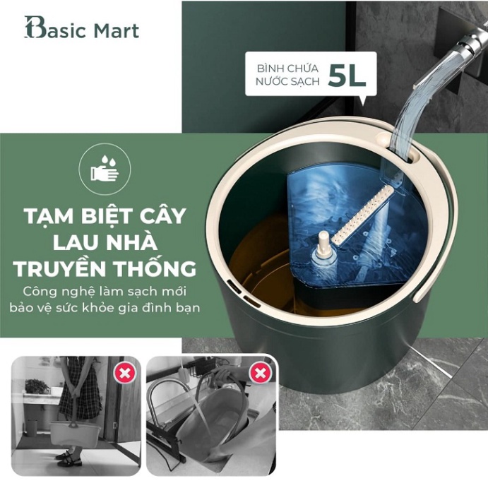 🔥 Đánh Sạch Vết Bẩn 🔥 Cây, Chổi Lau Nhà Thông Minh Smart Nano F12 Xoay 360 Độ - Miếng Lau Tròn Siêu Thấm Chất Bẩn