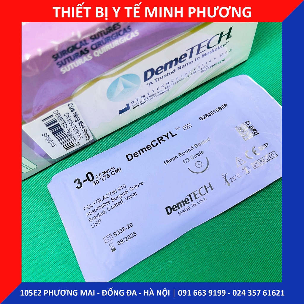Bán lẻ Chỉ khâu DEMECRYL DEMETECH Polyglactin tự tiêu dùng trong phẫu thuật số 3/0
