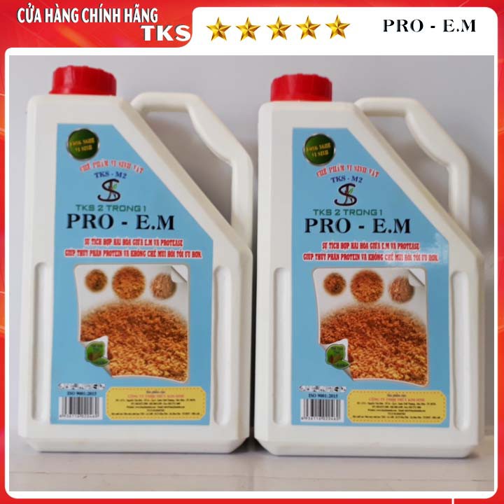 TKS-PRO EM 2 TRONG 1: Men Xúc Tác Ủ Dịch Cá, Bánh Dầu - Can 2 Lít
