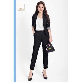 Blazer công sở dáng ngắn đen_REAL