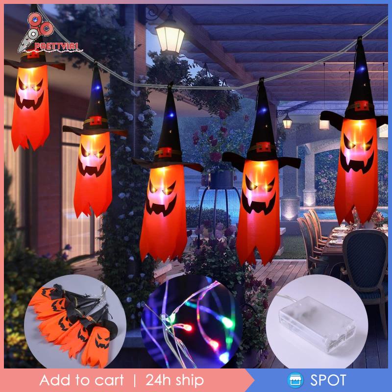 1 [Prettyia1] 5 Đèn LED Hình Bí Ngô Trang Trí Halloween