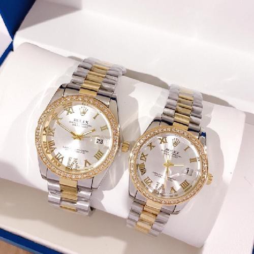 Đồng hồ Rolex nam nữ cao cấp dây đúc hợp kim NGUYÊN KHỐI không gỉ, không phai màu, mặt đính hạt - Bảo hành 12 tháng