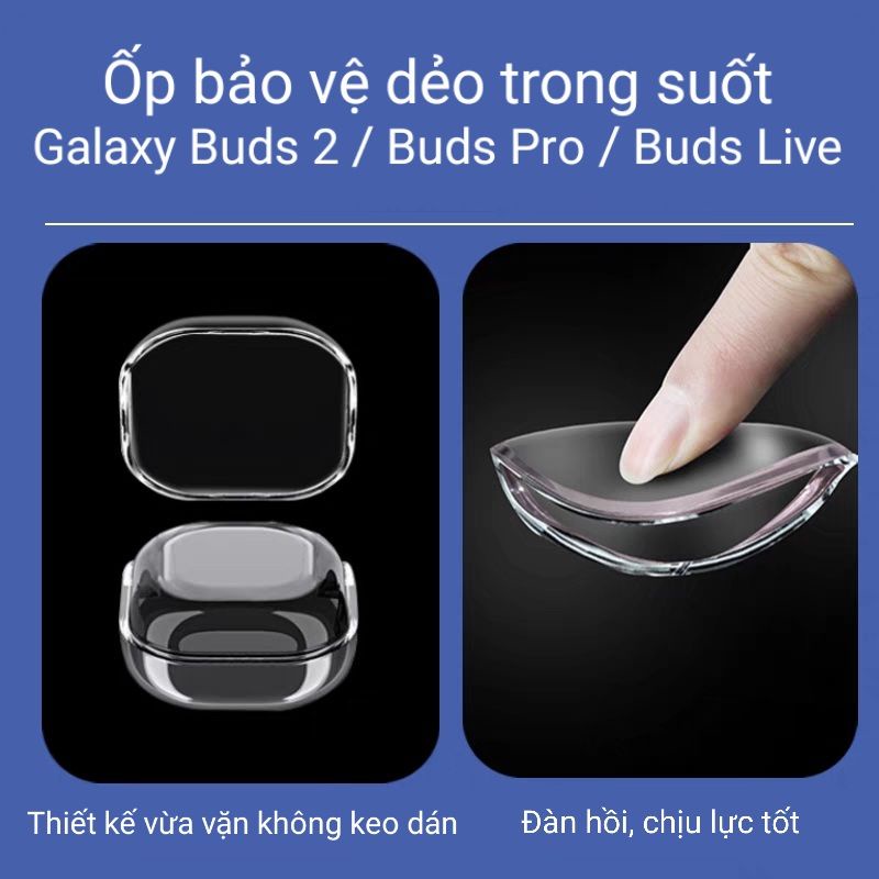 Ốp case dẻo trong suốt cho tai nghe Galaxy Buds 2 / Buds Pro / Buds Live - Tặng kèm móc treo