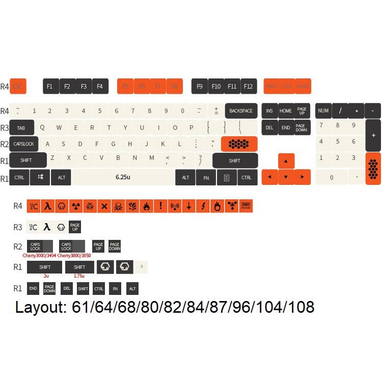 [Hỗ trợ Layout 61/64/68/71/82/84] Set Keycap PBT carbon font lớn - Bộ nút bàn phím cơ thay thế