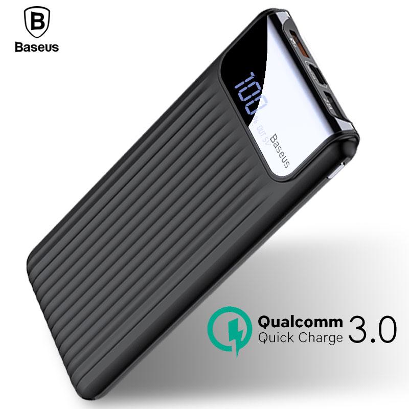 Baseus 10000mAh Quick Charge 3.0 Power Bank for iPhone Xiaomi Tablets Dual USB LCD Powerbank External Battery Charger