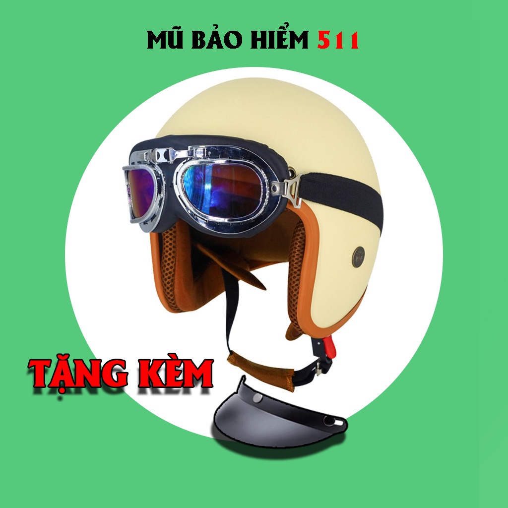 Mũ bảo hiểm 3/4 SRT màu kem sữa - lót nâu - thoáng khí - kháng khuẩn - kèm lưỡi trai