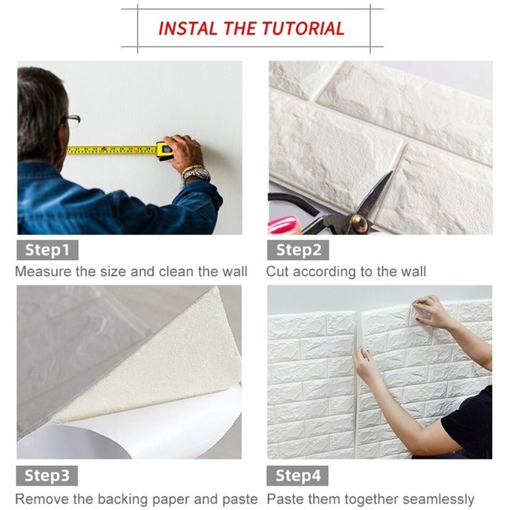 Miếng dán tường giả gạch 3D bằng xốp chống thấm nước/ va chạm tiện dụng cho nhà bếp/ nhà cửa