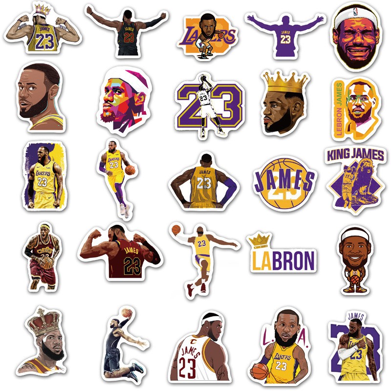 Sticker Bóng Rổ Set 50 Hình In Lebron James Decal PVC Cao Cấp Không Thấm Nước Dán Xe Tường Điện Thoại Laptop Vali