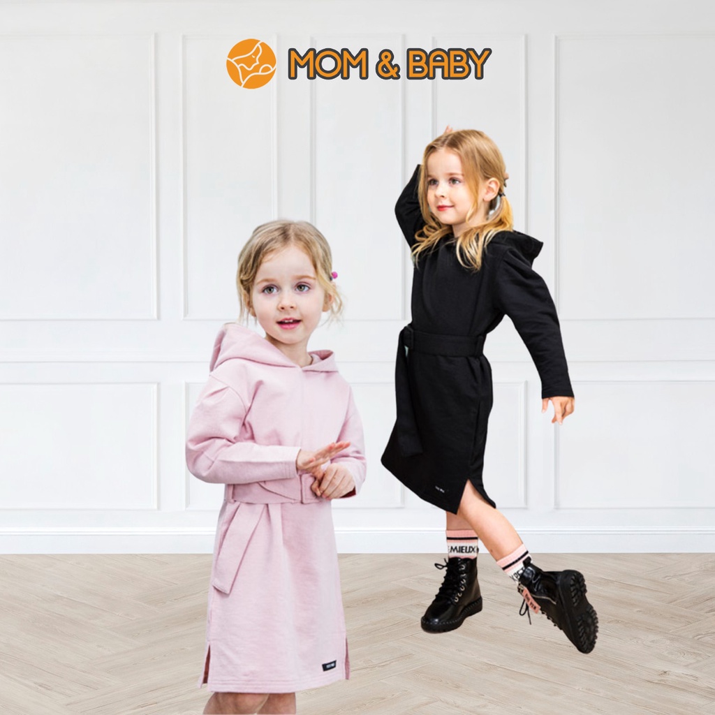 Đầm thun mặc ấm mùa thu bé gái Petite Mieux thương hiệu Hàn Quốc có cổ màu đen hồng MOM & BABY CMRBC27