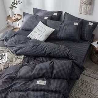 Set 4 Món Bộ Ga Gối Poly Nhập Cao Cấp_Mẫu KẺ CARO ĐEN