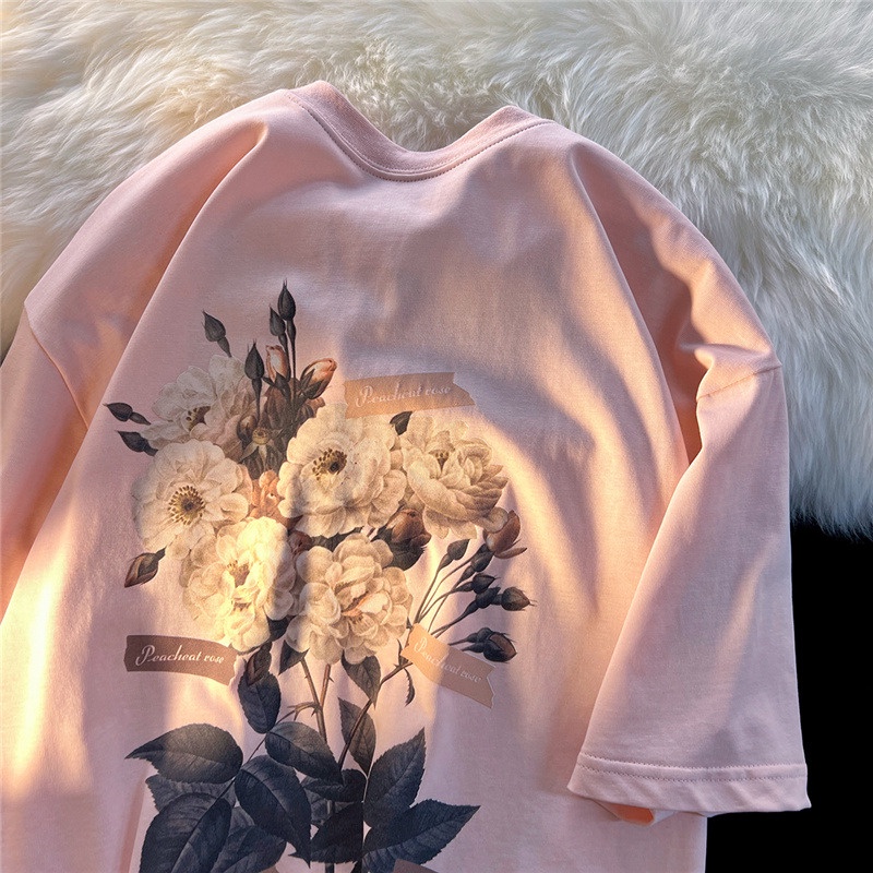 Áo thun HIIXIIVI 100% cotton tay ngắn cổ tròn in hình hoa thời trang mùa hè phong cách Hàn Quốc 2022 dành cho nữ