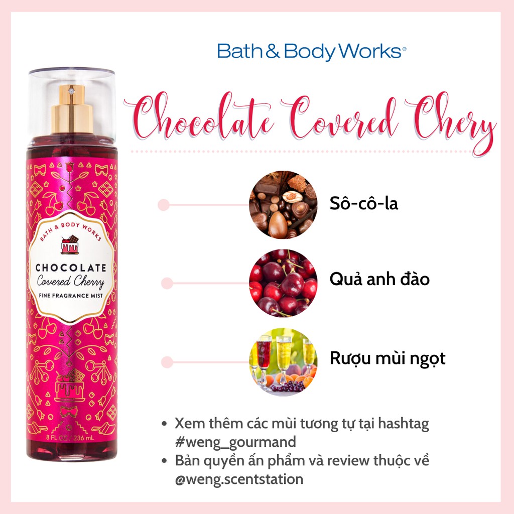 Xịt thơm toàn thân Bodymist Bath &amp; Body Works mùi Chocolate Covered Cherry