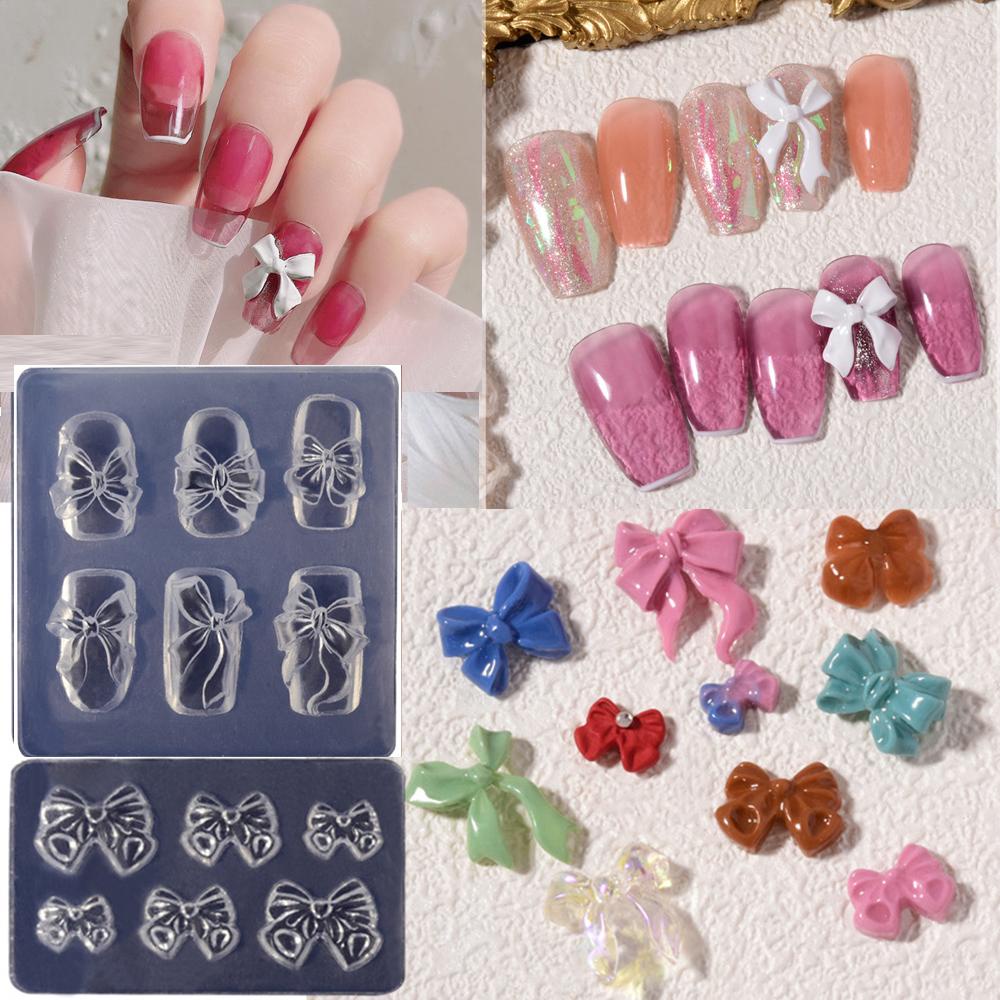 Khuôn Silicone Trong Suốt Họa Tiết Ruy Băng 3D Chuyên Dụng Cho Trang Trí Móng Nghệ Thuật DIY