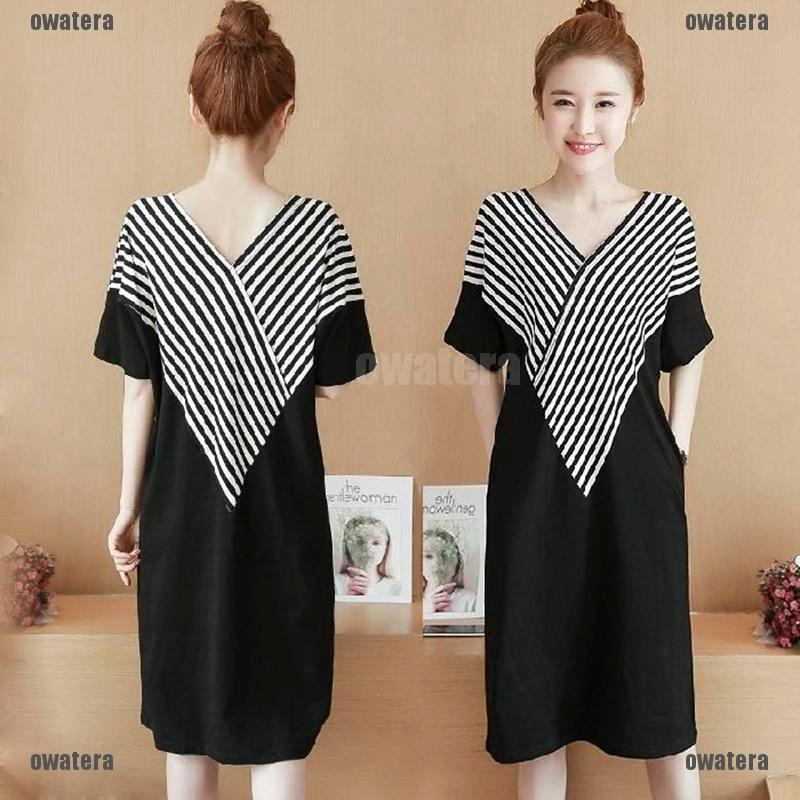 👗KIỀU DIỂM👗Plus Size Womens Dress Summer Loose Striped V Neck Slim Casual Midi Dress M-4XL | BigBuy360 - bigbuy360.vn