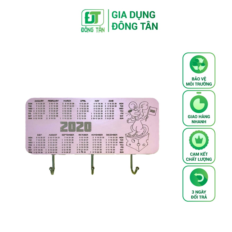 Móc Dán Tường Bằng Gỗ ĐÔNG TÂN Có 3 Móc Khắc Hình Lịch Siêu Dính Chịu Lực Tốt Lắp Đặt Dễ Dàng